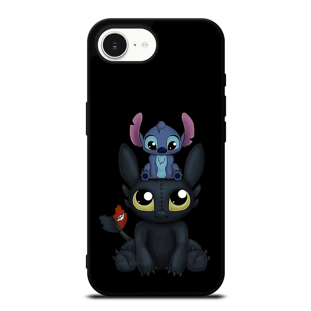 Toothless And Stitch iPhone 16e case black TPU silicone rubber protective cover by Casedear