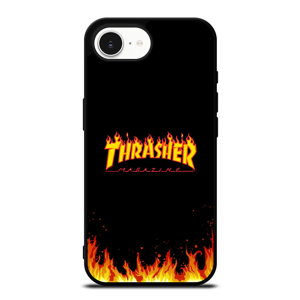 Trasher Smoldering iPhone 16e case black TPU silicone rubber protective cover by Casedear