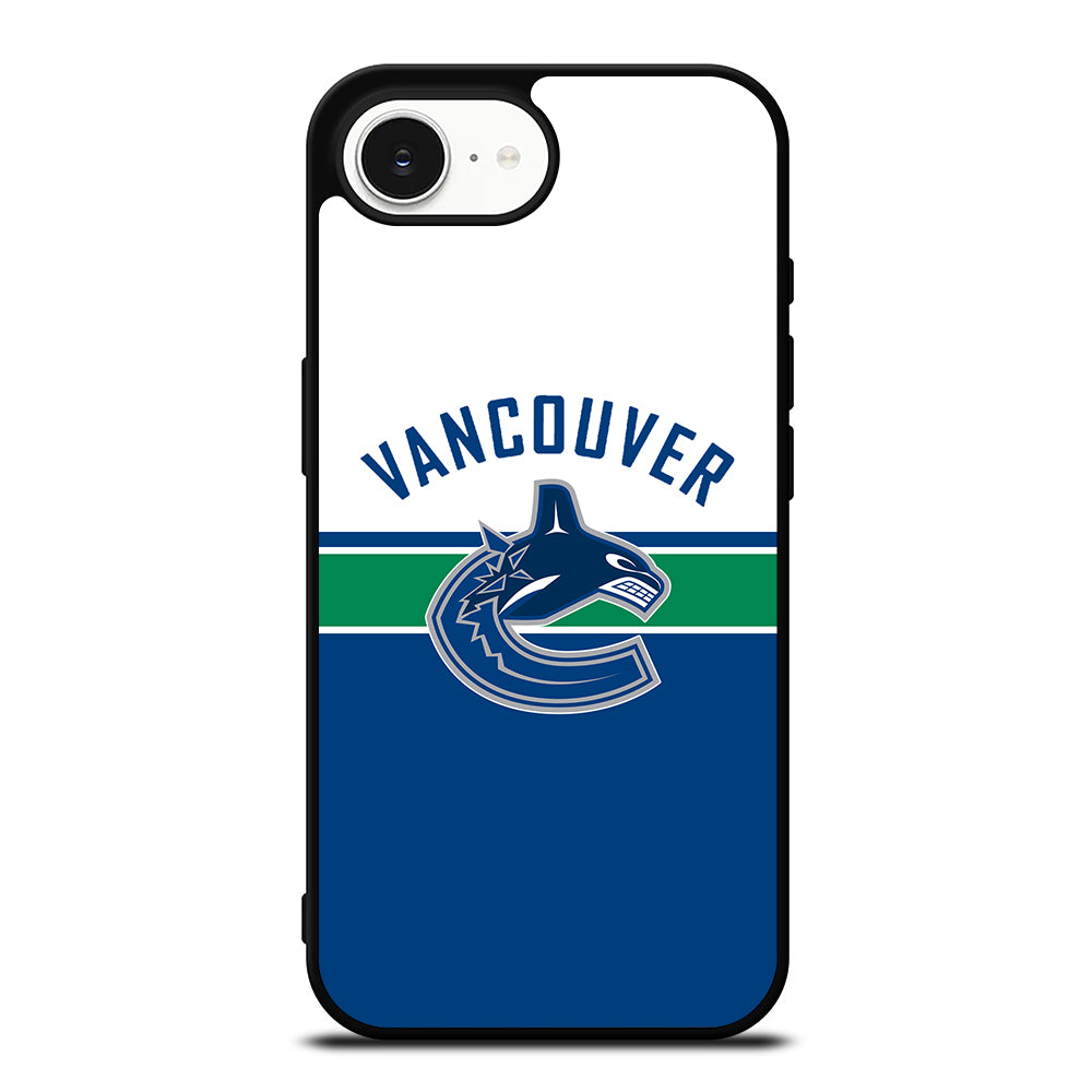 Vancouver Canucks Style iPhone 16e case black TPU silicone rubber protective cover by Casedear