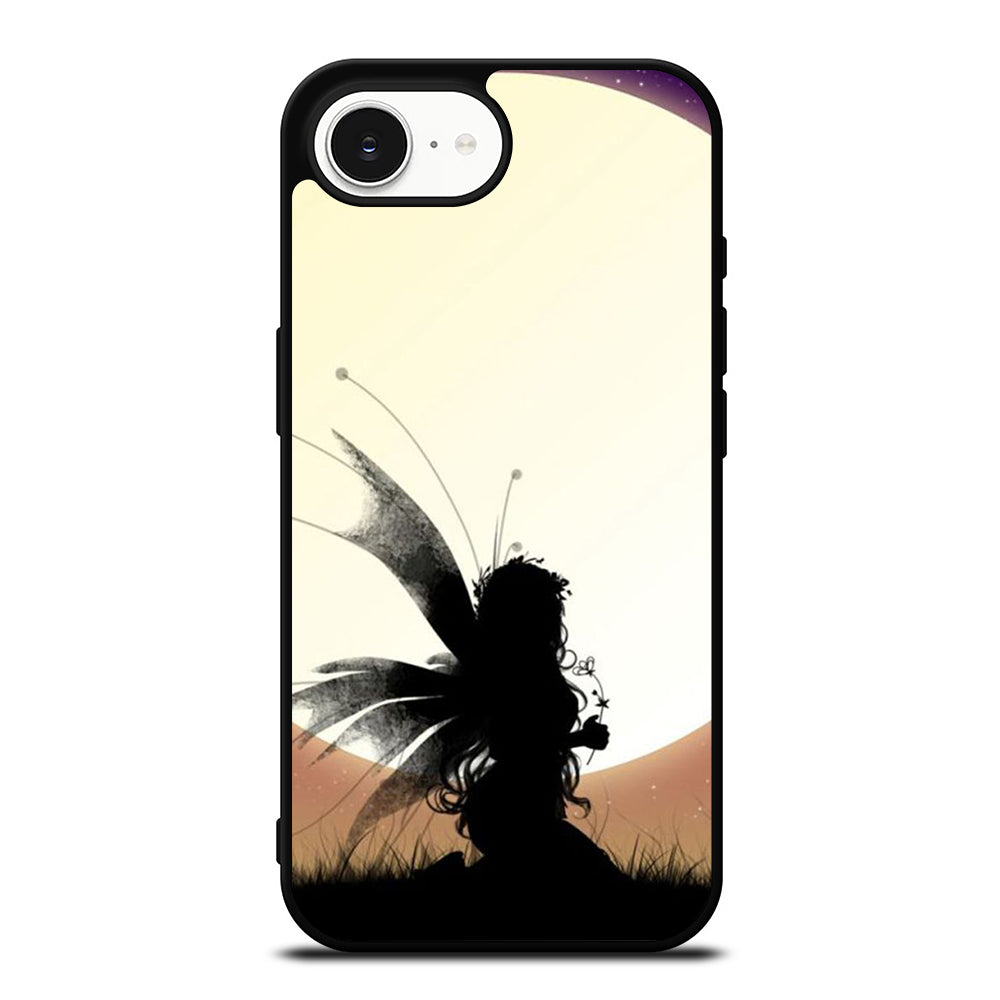 WINTER FAIRY MOON iPhone 16e case black TPU silicone rubber protective cover by Casedear