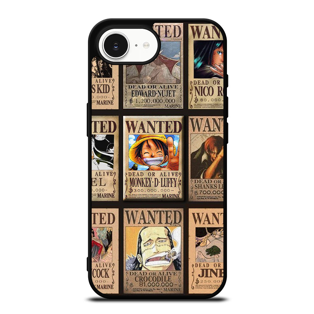 Wanted One Piece Luffy iPhone 16e case black TPU silicone rubber protective cover by Casedear
