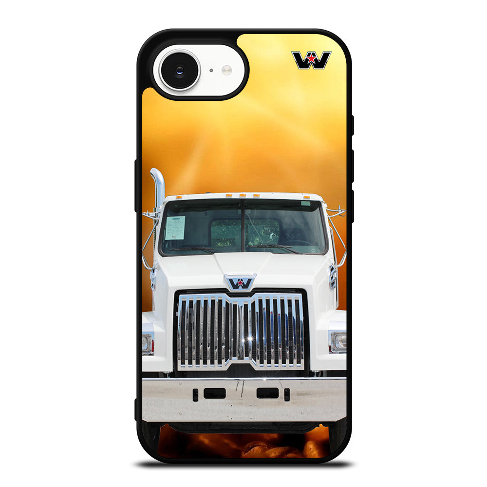 White Western Star Truck iPhone 16e case black TPU silicone rubber protective cover by Casedear