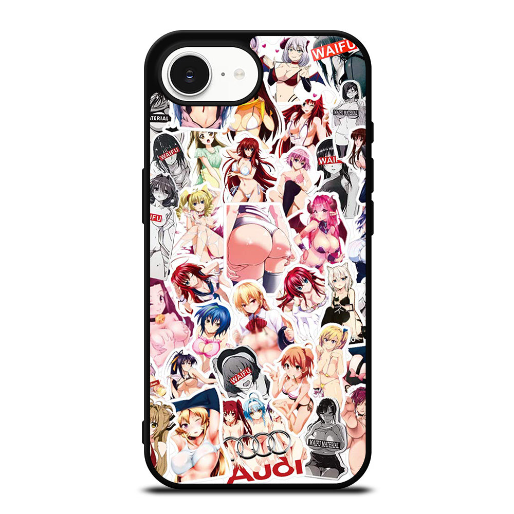 Wifu Sexy Anime Girl iPhone 16e case black TPU silicone rubber protective cover by Casedear