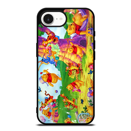 Winnie The Pooh Cute Cartoon iPhone 16e case black TPU silicone rubber protective cover by Casedear