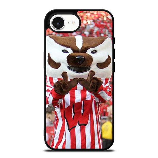 Wisconsin Mascot Image iPhone 16e case black TPU silicone rubber protective cover by Casedear