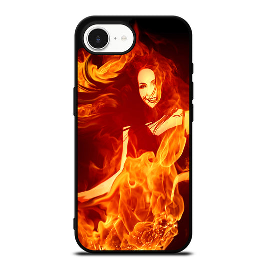 Woman In Fire iPhone 16e case black TPU silicone rubber protective cover by Casedear