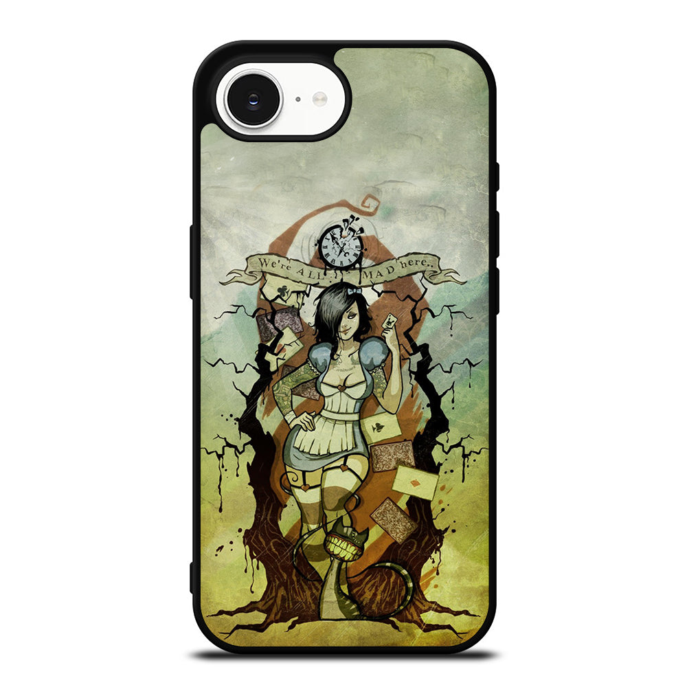Zombie Alice In Wonderland iPhone 16e case black TPU silicone rubber protective cover by Casedear